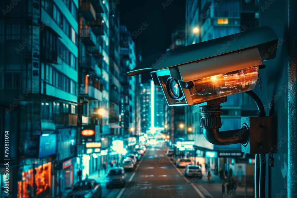 Urban City Close-Up Surveillance Camera Monitoring for Enhanced Security and Public Safety