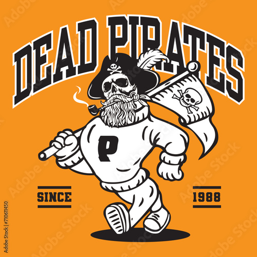 The Dead Pirates Mascot Character Design in Sport Vintage Athletic Style Hand Drawing Vector