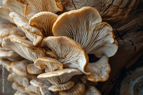 Close up of structure Raw forest mushrooms as background, macro view