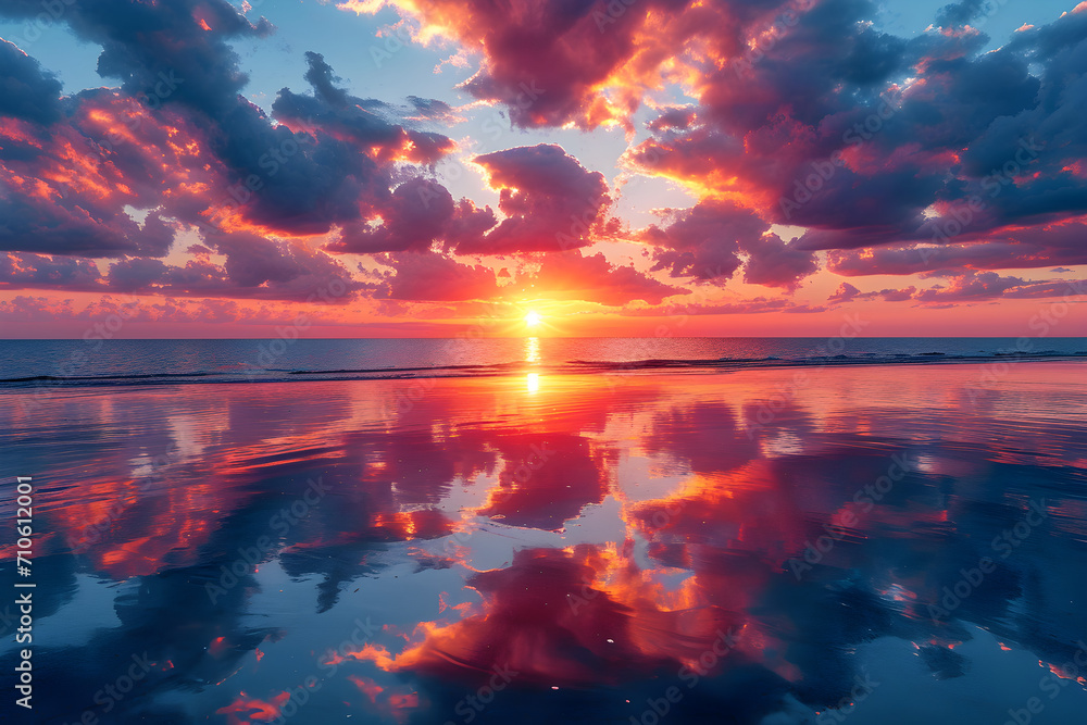 A_stunning_image_of_a_vibrant_sunset_with_clouds_reflect1