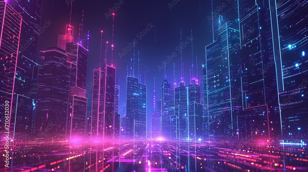 Geometric interpretation of a digital cyber city background Geometric interpretation of a digital cyber city background