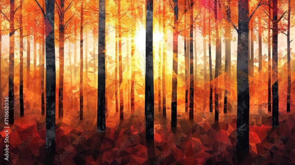 Geometric interpretation of a forest in autumn background
