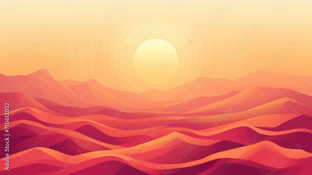 Geometric sunrise landscape in warm tones background
