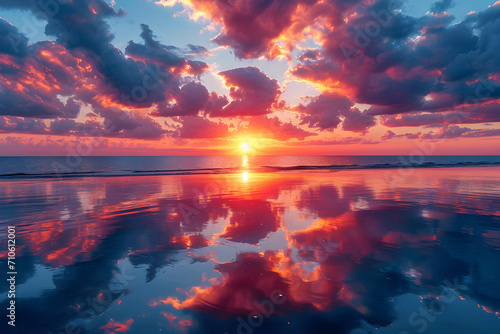 A_stunning_image_of_a_vibrant_sunset_with_clouds_reflect1