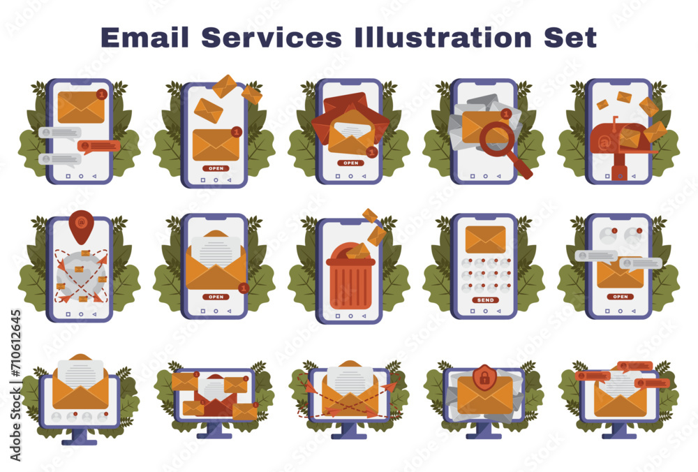 Collection of Email Service Illustrations Collection of Email Service Illustrations