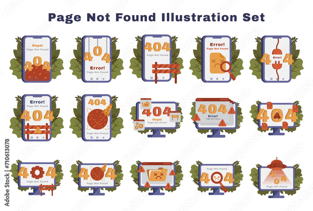 404 Page Not Found Illustration Set
