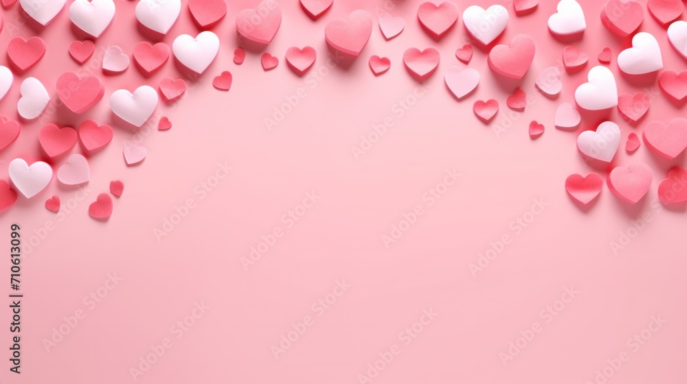 Valentine's Day theme with heart shapes on pink background. Love and celebration.
