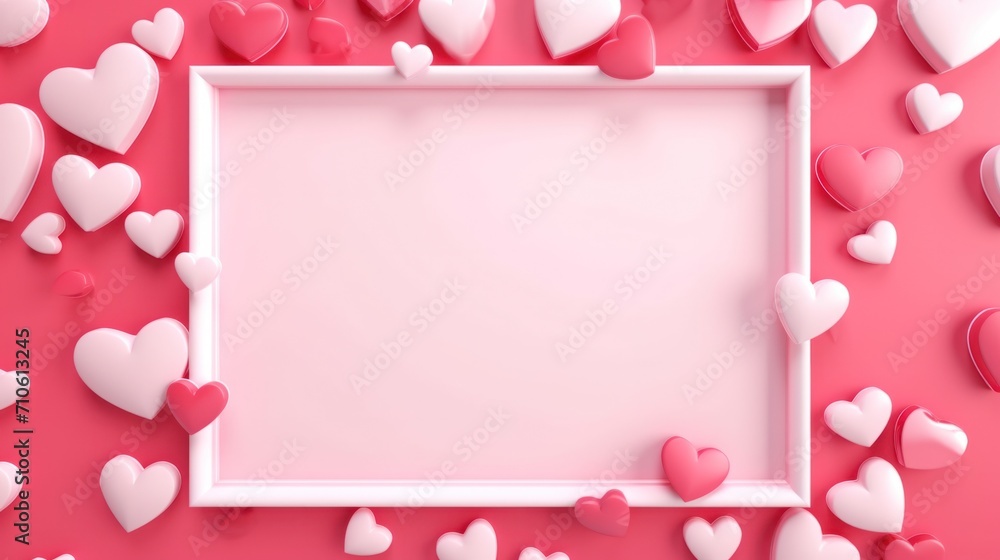 Valentine's Day background with hearts and frame on pink. Love and celebration. Valentine's Day background with hearts and frame on pink. Love and celebration.