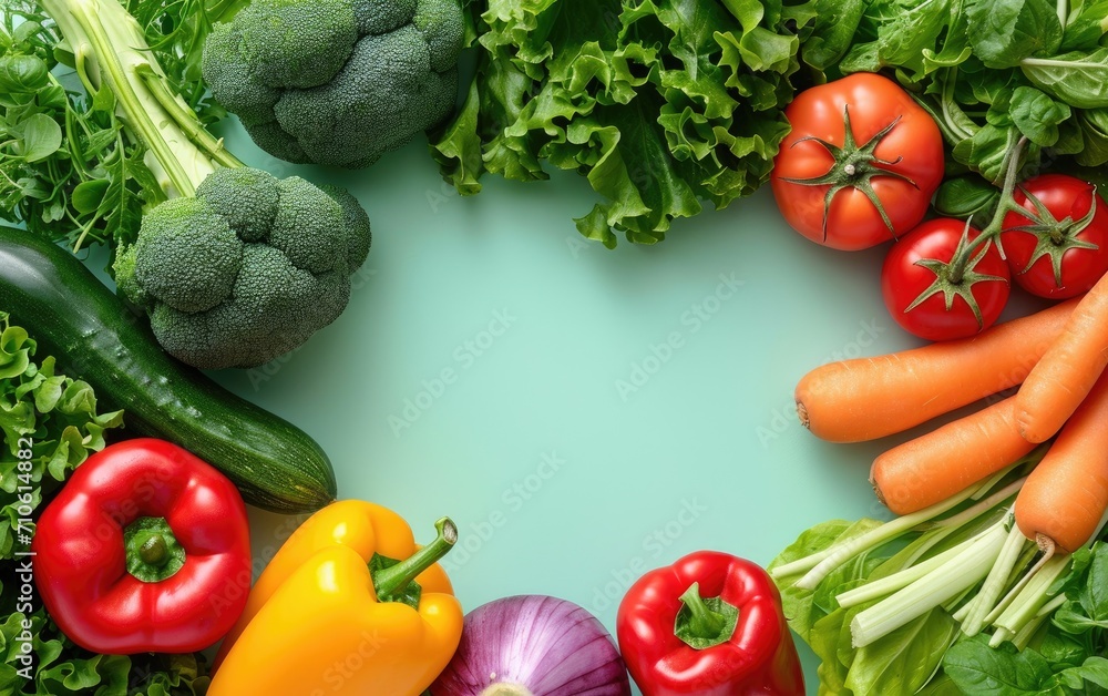 Healthy vegetables on a pastel color background, top view Healthy vegetables on a pastel color background, top view