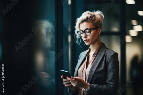 shot of a young woman using her phone at work