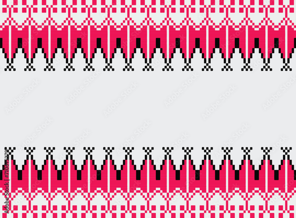  Ikat red cloth pattern on white with stripes pixel handicraft embroidery machine crochet Abstract Aztec symbol illustration geometric shape vector pattern Ethic native tribal background backdrop 