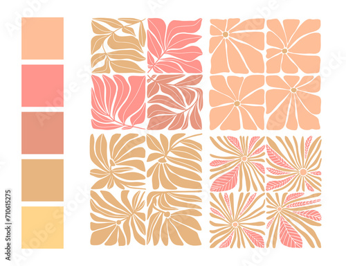 Peach fuzz abstract floral pattern design. Contemporary floral vector art in trendy color palette.
