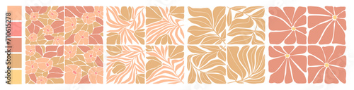 Peach fuzz abstract floral pattern design. Contemporary floral vector art in trendy color palette.