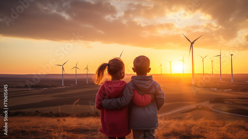 Children Embracing Renewable Energy at Sunset,Renewable Energy,Sustainable Energy,cabon tax