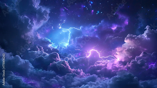 Lightning rays electrical energy charge thunder in dark night sky © Sattawat