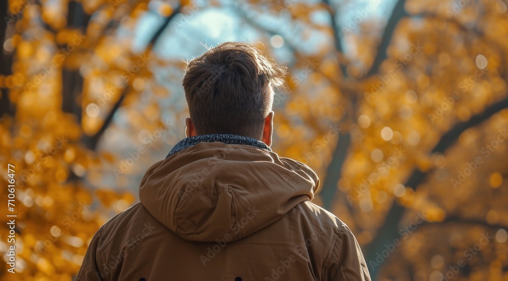 a man wearing a brown jacket in the park in an autumn autumn mood a man wearing a brown jacket in the park in an autumn autumn mood
