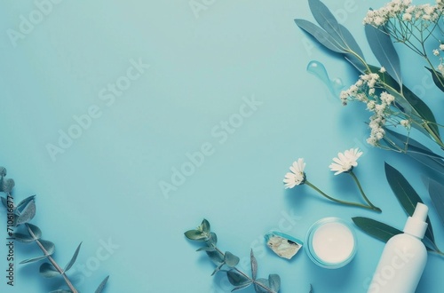 beauty items on blue background cosmetic
