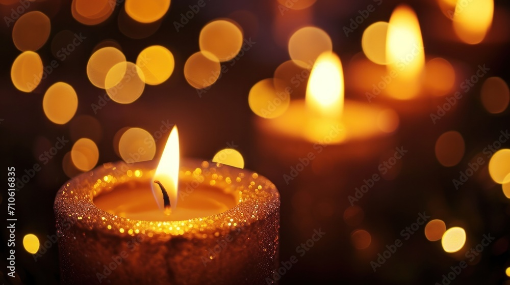 Glittering candles illuminate the scene, casting a warm and celebratory glow with copy space Glittering candles illuminate the scene, casting a warm and celebratory glow with copy space