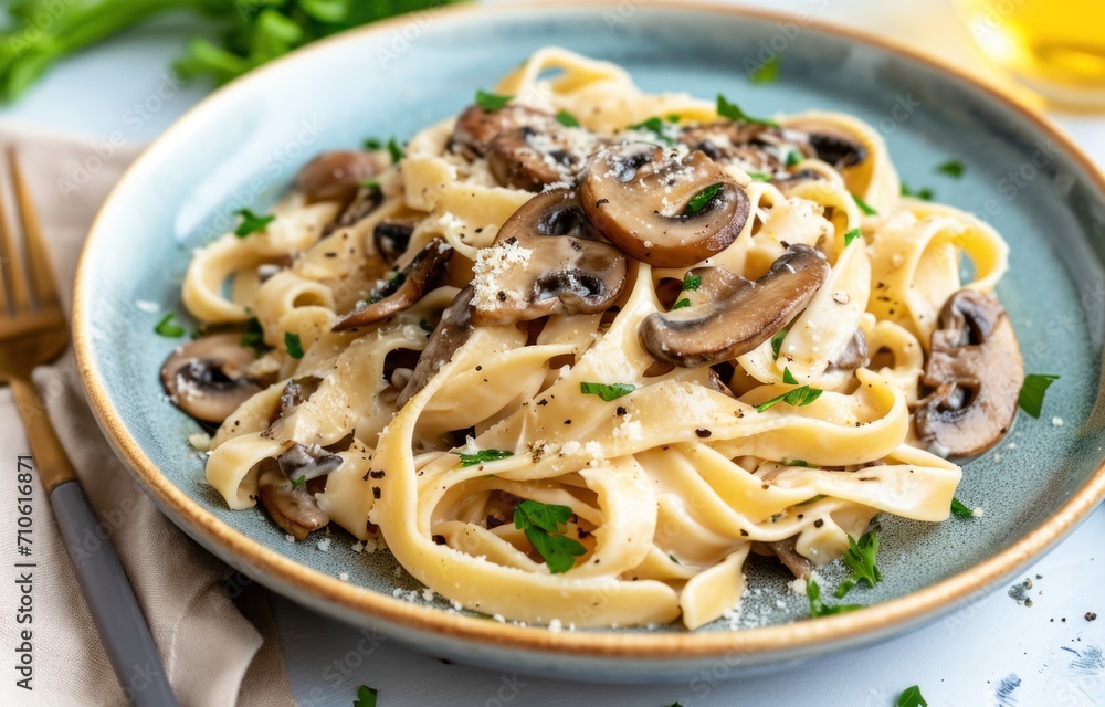 a plate of pasta with mashed mushrooms