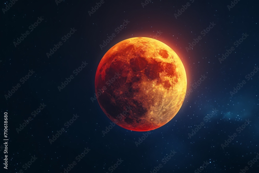 Lunar eclipse with a blood moon against a starry night sky

