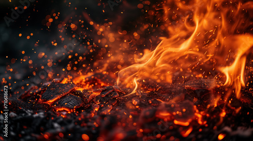Intense flames and embers on dark background.