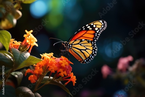 Stunning monarch butterfly on lantana flower