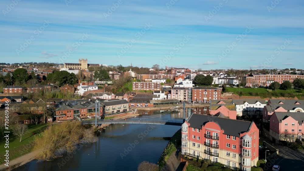 Ascending over Exeter Quay and River Exe with Cricklepit Bridge Ascending over Exeter Quay and River Exe with Cricklepit Bridge