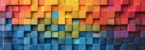 Vibrant Array of Wooden Blocks Arranged in a Wide Format