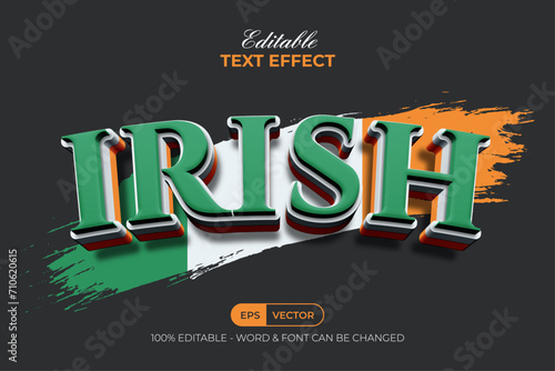 Irish Text Effect Style. Editable Text Effect With Grunge Ireland Flag.