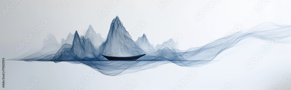 Abstract wave of blue lines on white background. - obrazy, fototapety, plakaty 