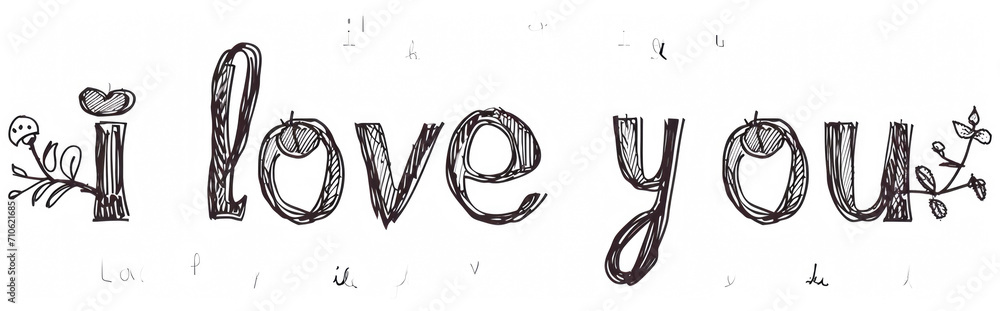 I love you. Hand drawn lettering phrase. I love you. Hand drawn lettering phrase.