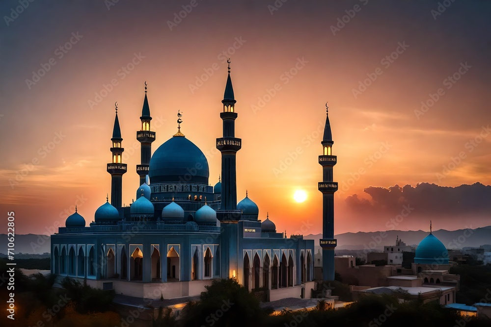sunset in the mosque generated bY AI