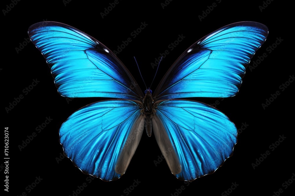 Blue tropical butterflies in flight on white background Blue tropical butterflies in flight on white background