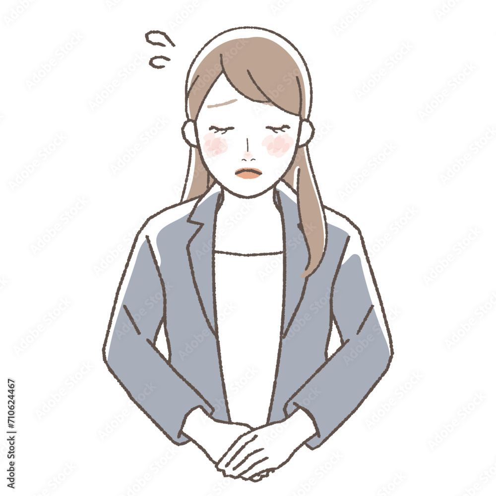 Business Woman Bowing and Apologizing Illustration, Upper Body Business Woman Bowing and Apologizing Illustration, Upper Body
