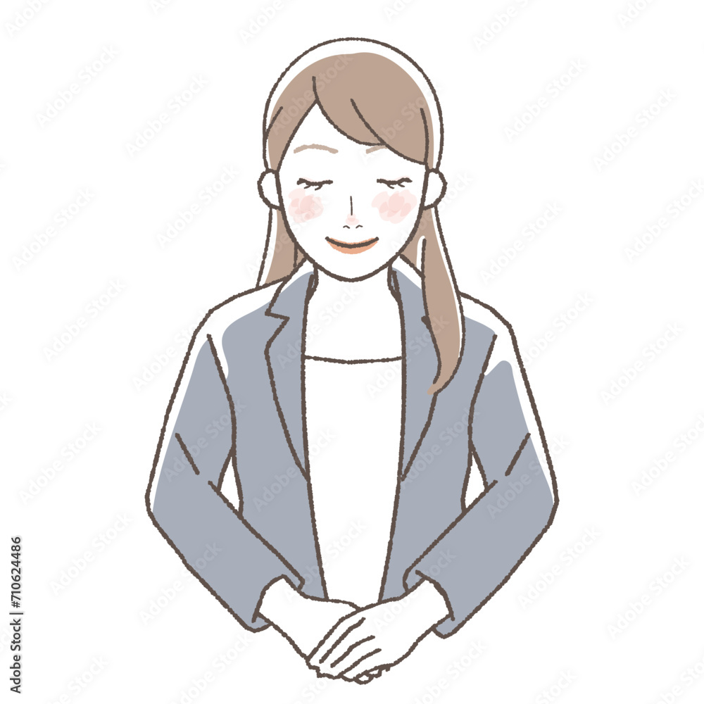 Smiling Business Woman Bowing Illustration, Upper Body Smiling Business Woman Bowing Illustration, Upper Body