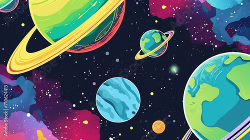 Wow pop art universe. Planets in space colorful background. Fantasy pop art