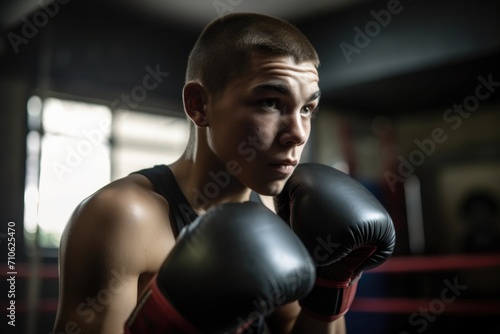 a young boxer training in the gym © Sergey