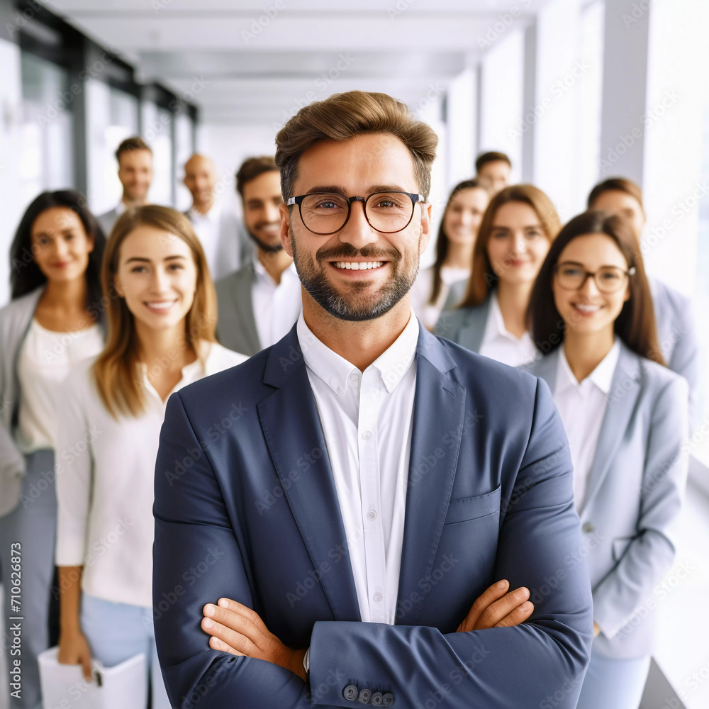 Happy business people team group in office portrait. Generative ai design.