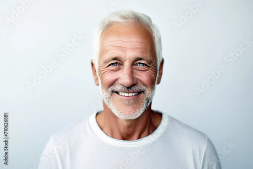 Happy senior man is smiling on clean background. Generative ai design. photo
