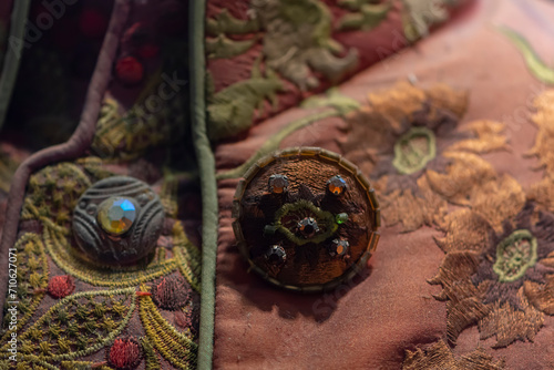 buttons and embroidery on Mozart's doublet in close-up. photo