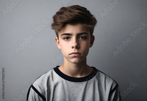 sad teenager boy on minimal background psychological therapy   photo