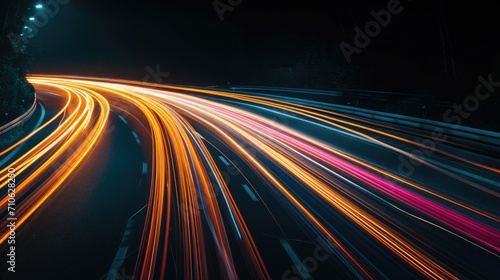 A captivating long exposure photo of a highway at night.