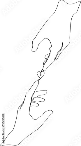 Single continuous line drawing of hands holding a heart on white background. illustration for Valentine day banner, web, interior design element, template, postcard.