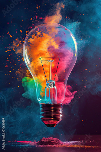 Lightbulb with splashing colorful powder