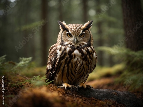 Great Horned Owl (Bubo bubo) in the forest