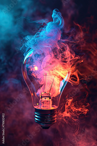 Lightbulb with colorful smoke in an artistic style