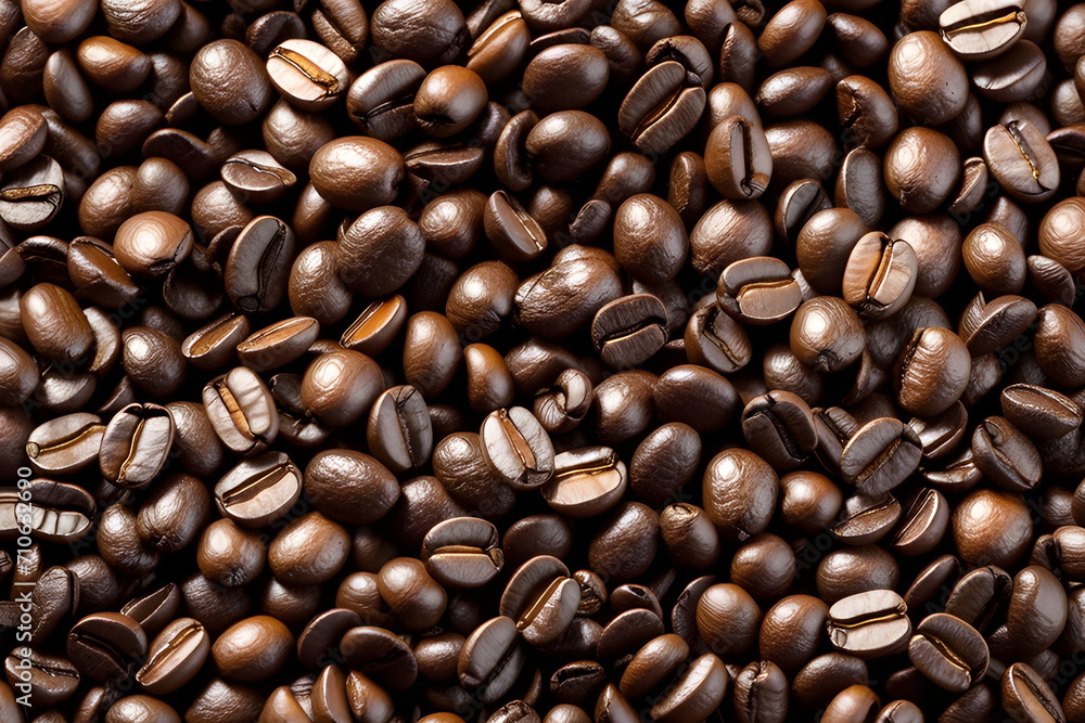 Obraz premium Roasted coffee beans background. Top view. Coffee background