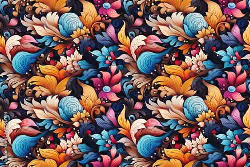 colorful floral seamless pattern with multicolored rainbow bright flowers on black background