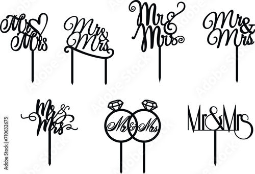 Wedding Topper Love Mr and Mrs Marry Me Wedding Ring Cake Topper Laser Cut Mockup photo