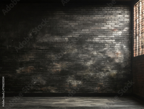 Grunge room interior with old brick wall and concrete floor